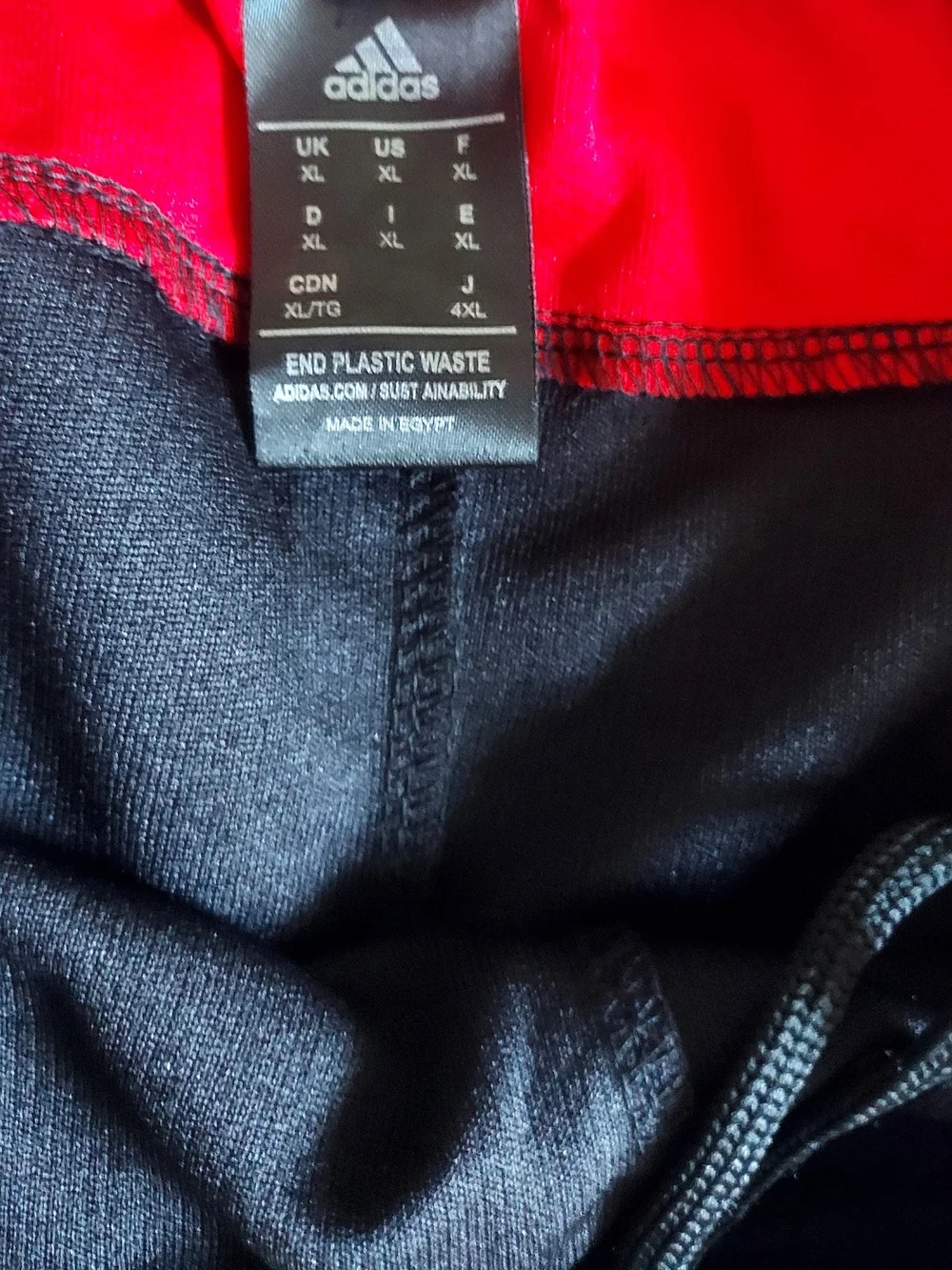 adidas Men's Black Shorts with Red Side Panels and White Stripes